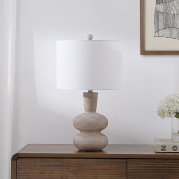 Matheo 24" Modern Minimalist Sculptural Oak-Grain Resin LED Table Lamp